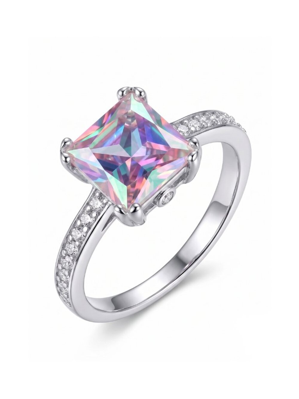 Princess Cut Aurora Borealis Ring, 925 Sterling Silver Charmed Aroma Size 7